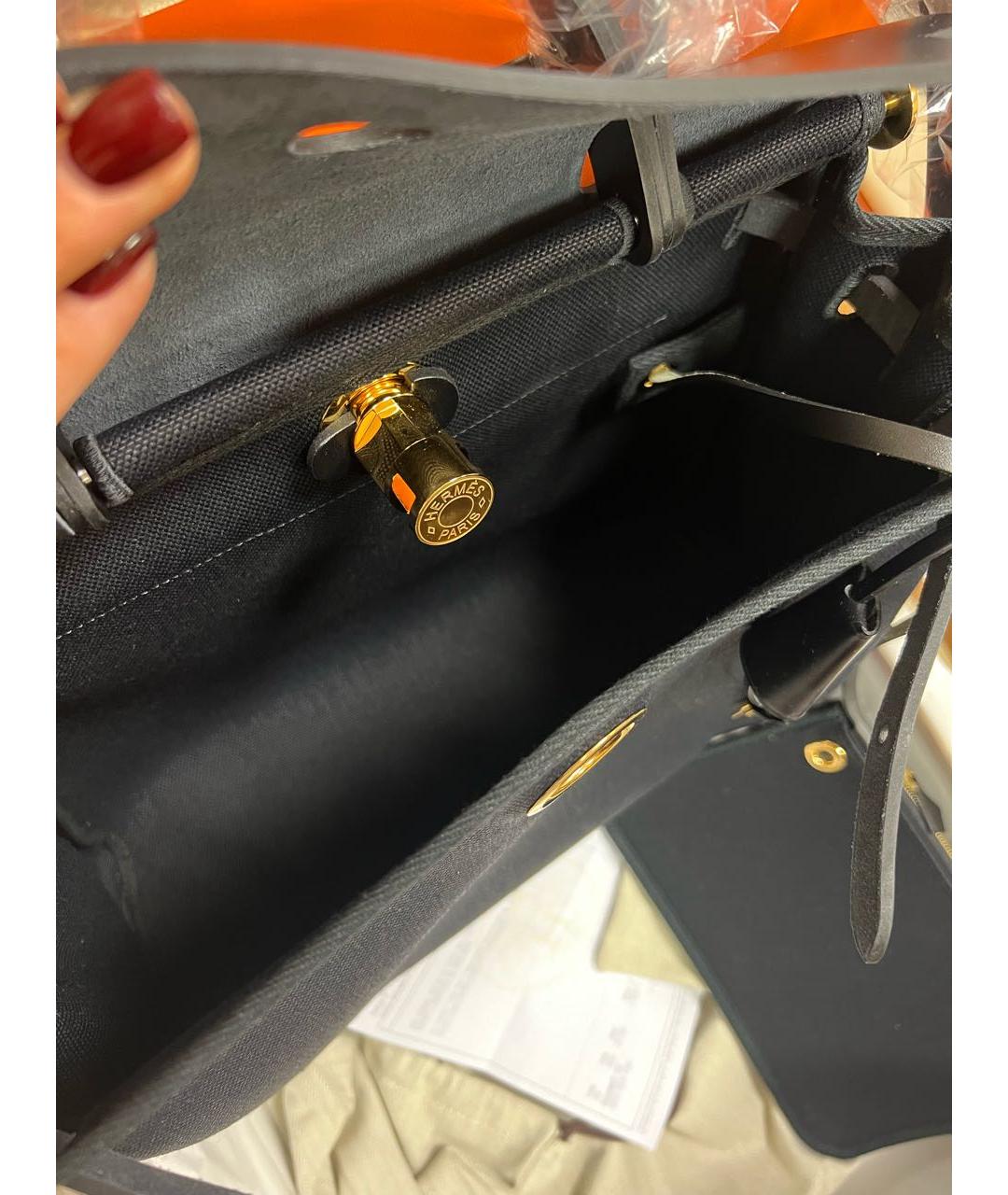 HERMES Черная кожаная сумка с короткими ручками, фото 4