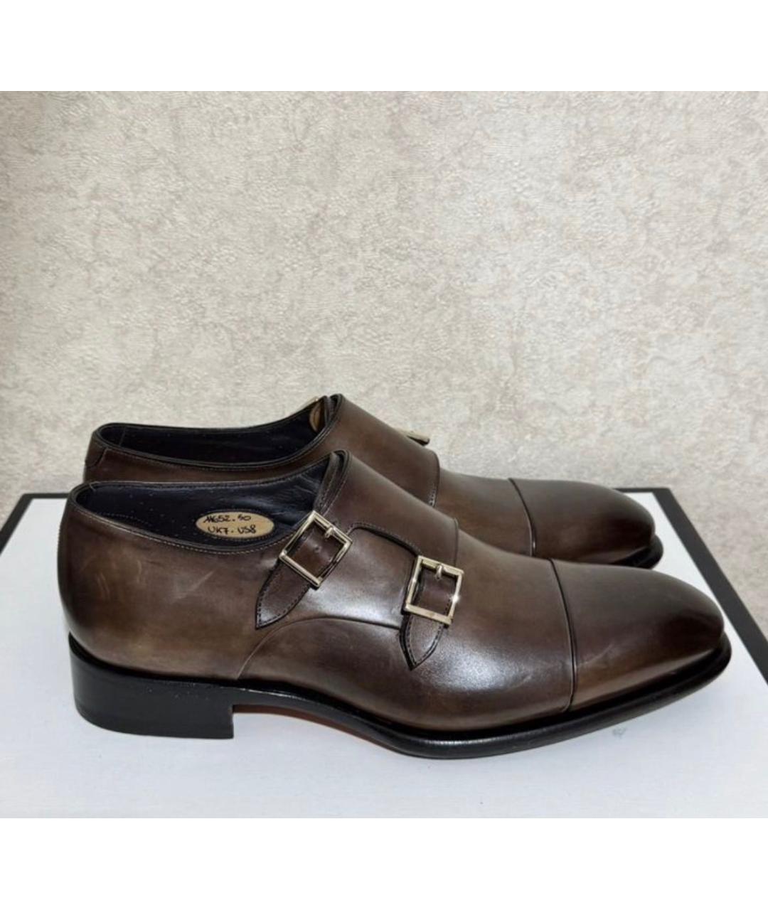 SANTONI Коричневые кожаные туфли, фото 9