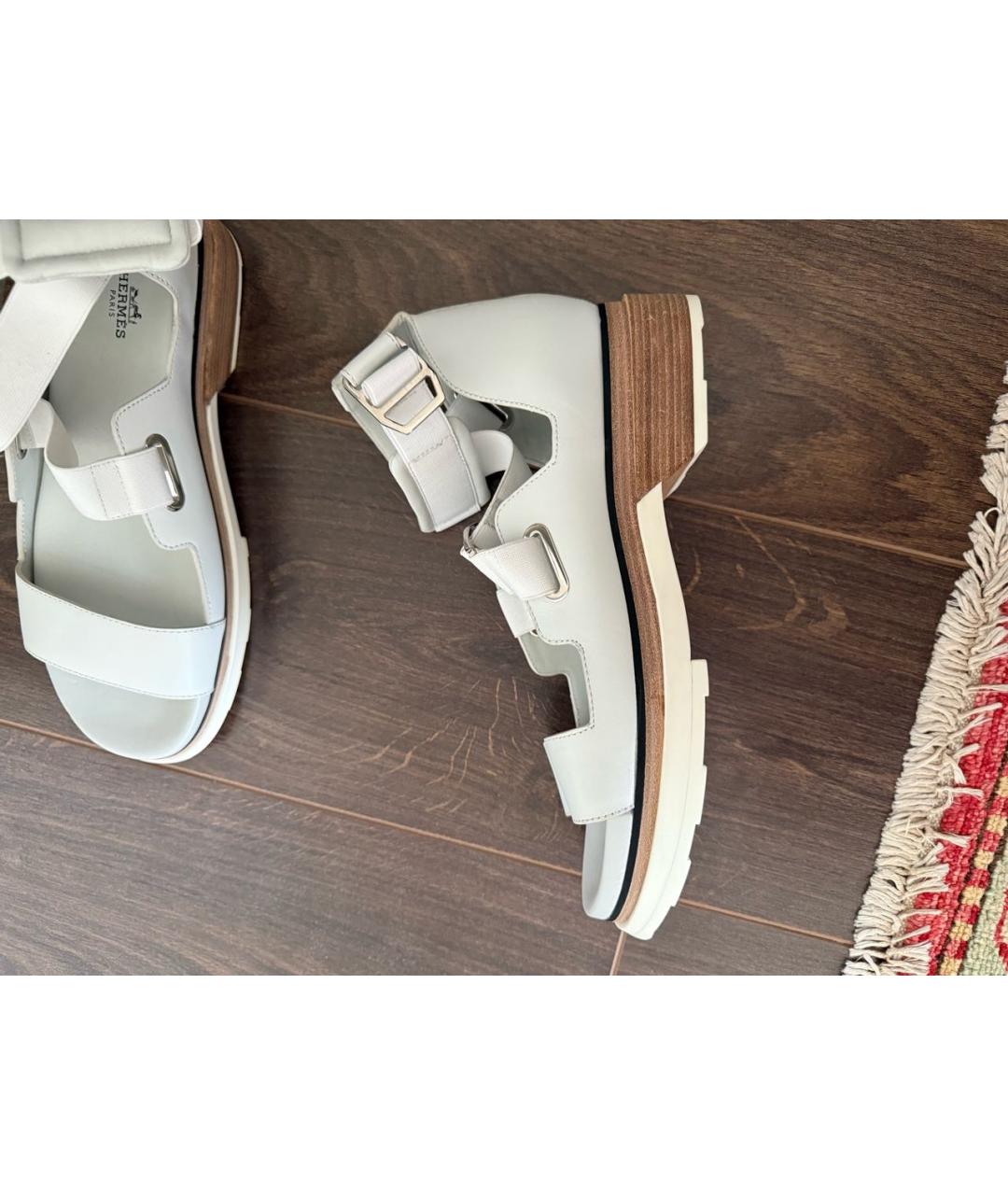 HERMES Белые кожаные сандалии, фото 6