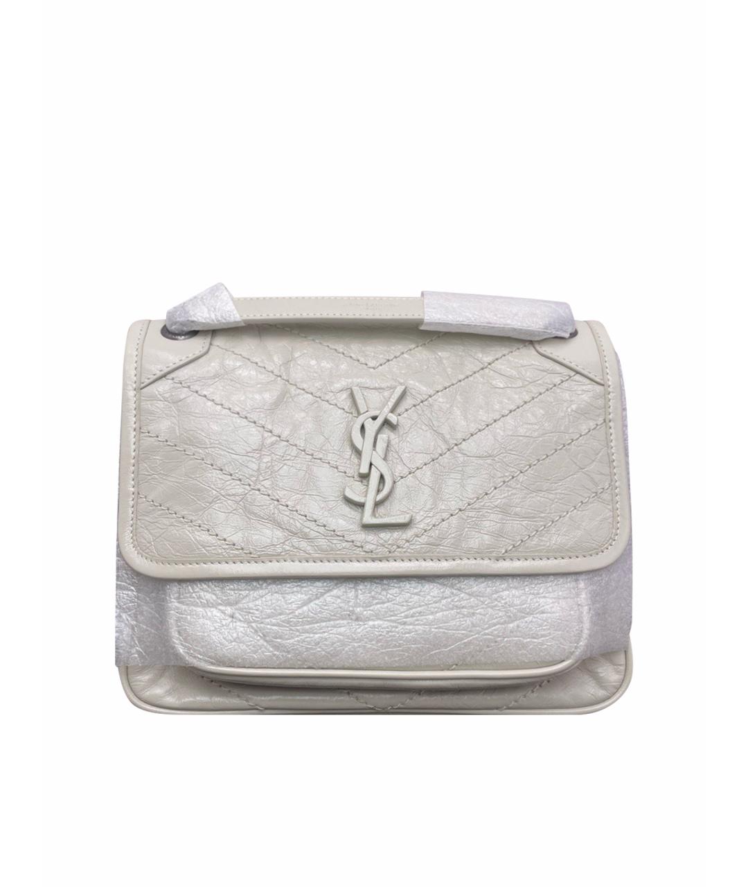 SAINT LAURENT Белая кожаная сумка через плечо, фото 9