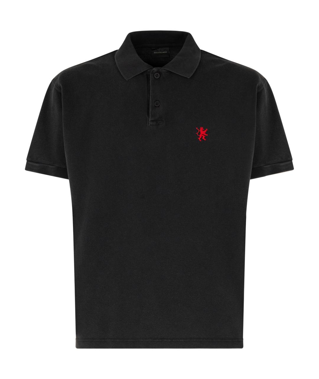 BALENCIAGA Черное хлопковое поло с коротким рукавом, фото 1