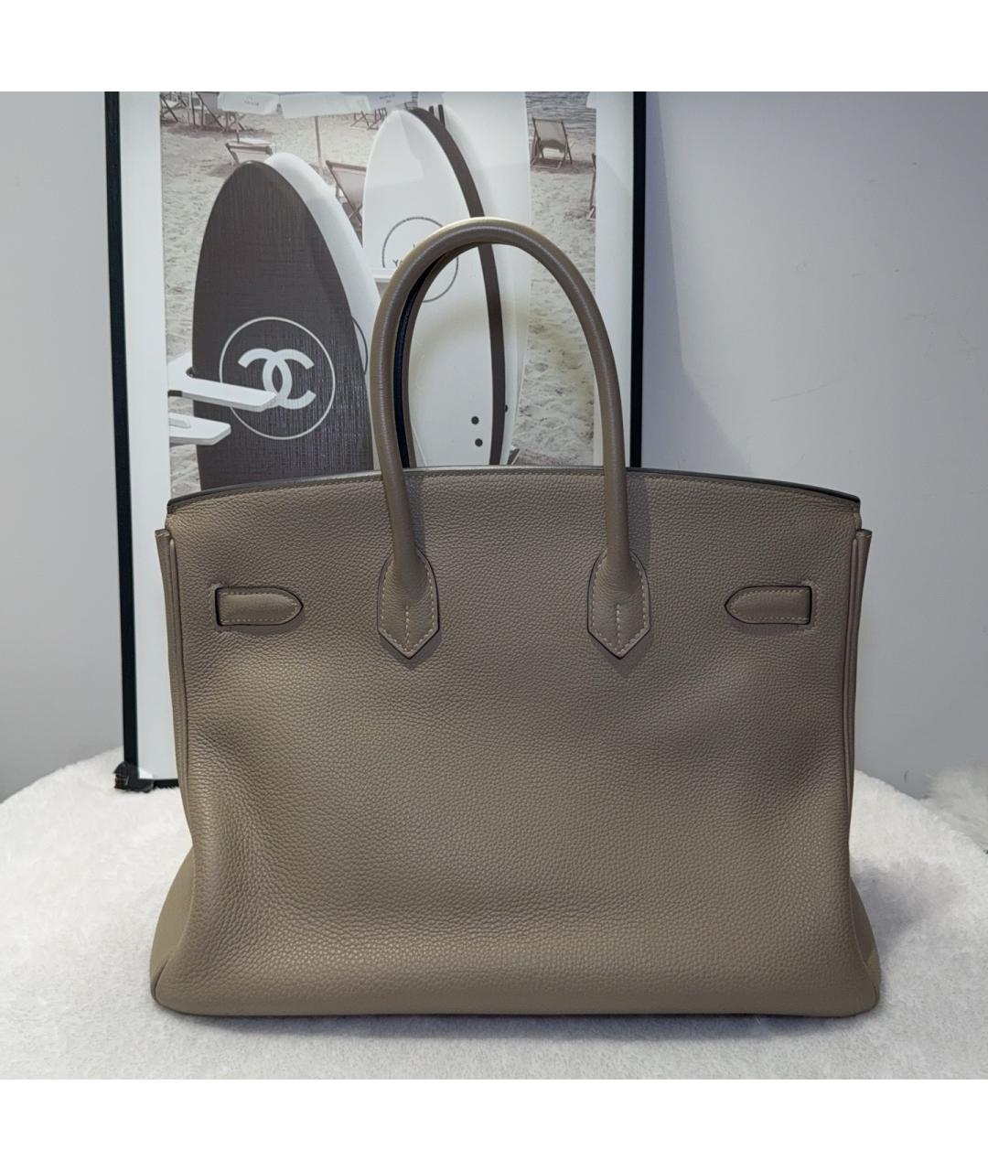 HERMES Серая кожаная сумка с короткими ручками, фото 2