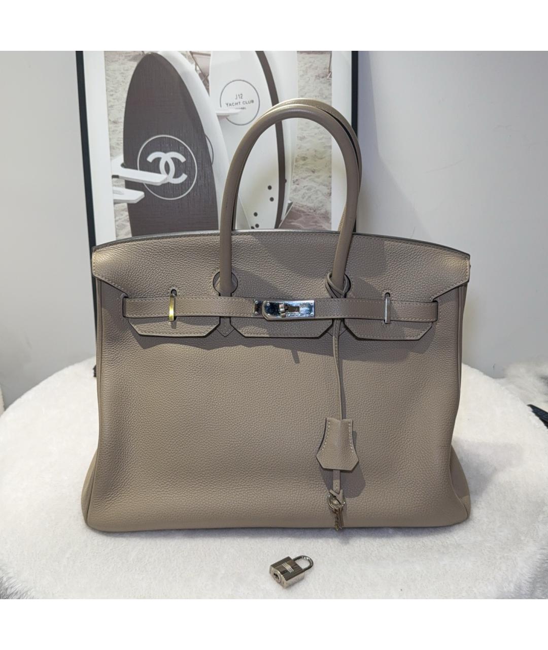 HERMES Серая кожаная сумка с короткими ручками, фото 6