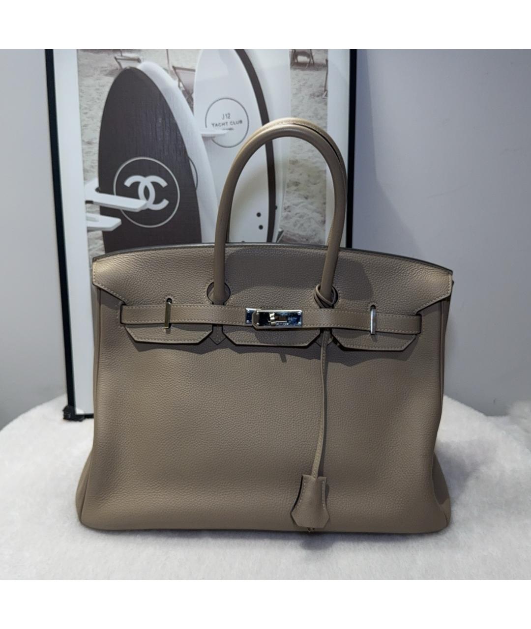 HERMES Серая кожаная сумка с короткими ручками, фото 7