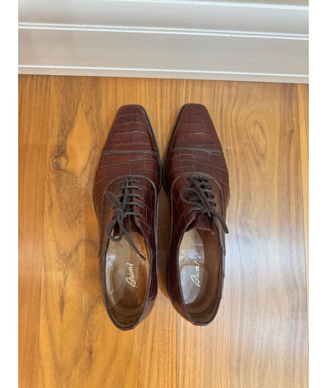 BRIONI Коричневые низкие ботинки из экзотической кожи, фото 3