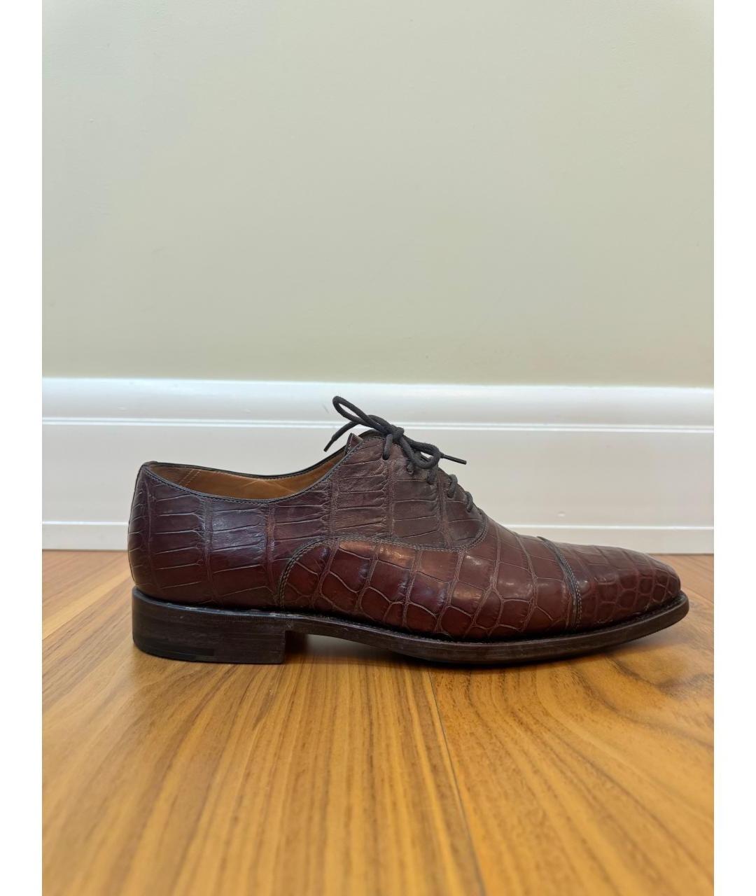 BRIONI Коричневые низкие ботинки из экзотической кожи, фото 7