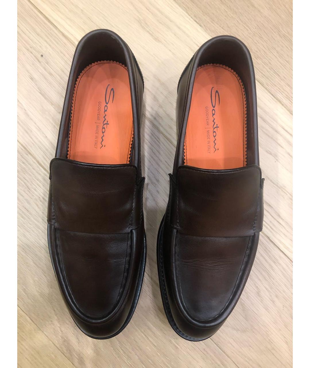 SANTONI Коричневые кожаные лоферы, фото 3