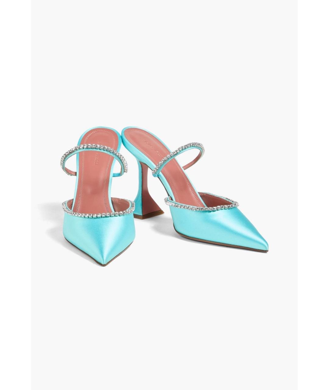 Amina Muaddi Голубые текстильные мюли, фото 2