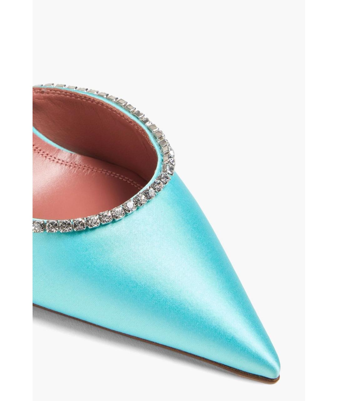 Amina Muaddi Голубые текстильные мюли, фото 4