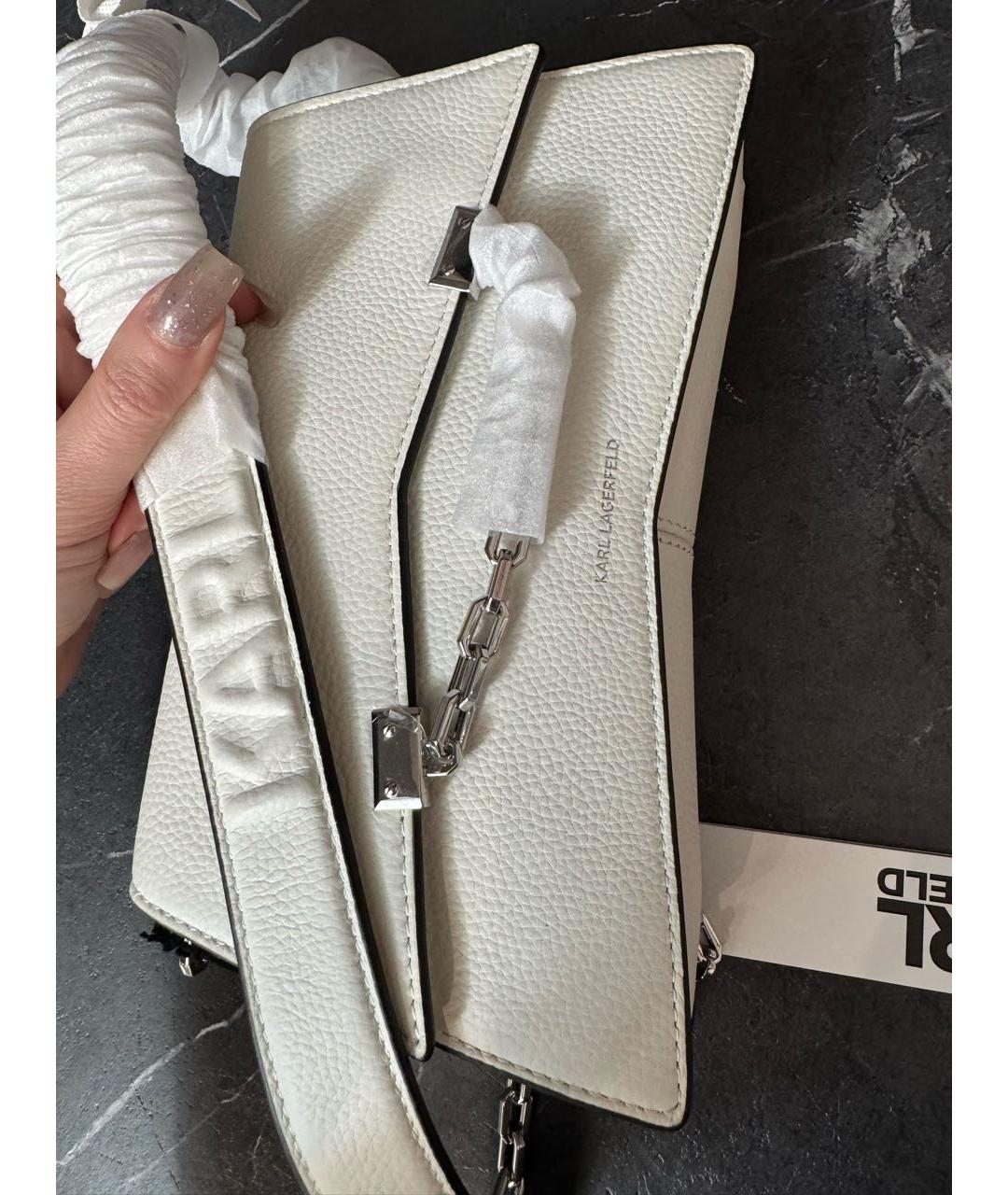 KARL LAGERFELD Белая кожаная сумка через плечо, фото 8