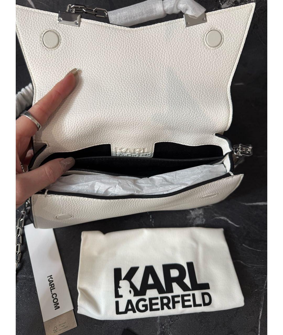 KARL LAGERFELD Белая кожаная сумка через плечо, фото 4
