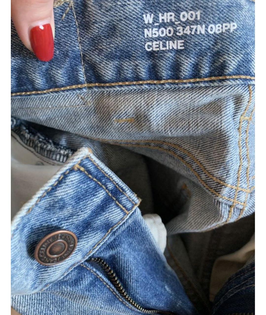 CELINE Голубые хлопковые прямые джинсы, фото 3