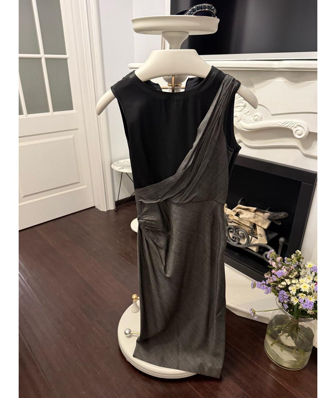 SPORTMAX Серое шелковое повседневное платье, фото 4