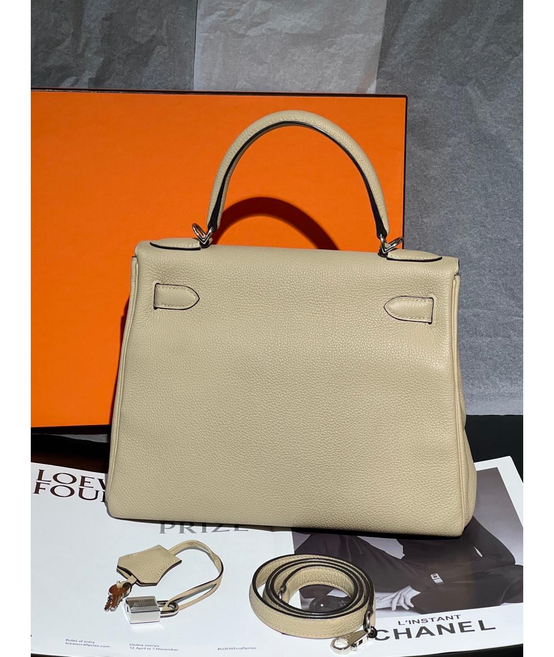 HERMES Бежевая кожаная сумка с короткими ручками, фото 2