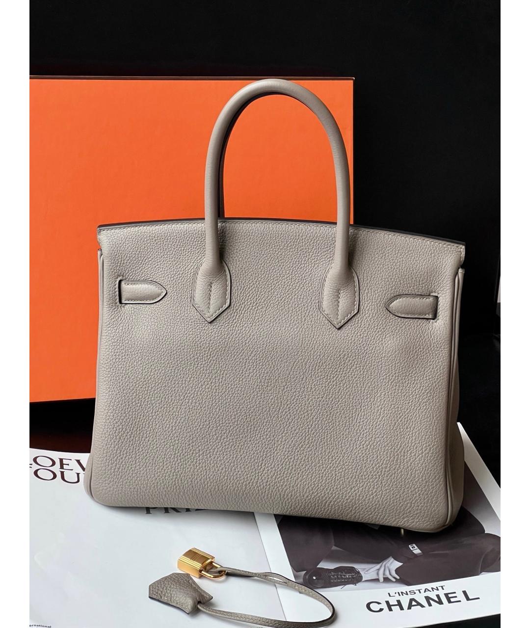 HERMES Серая кожаная сумка с короткими ручками, фото 2