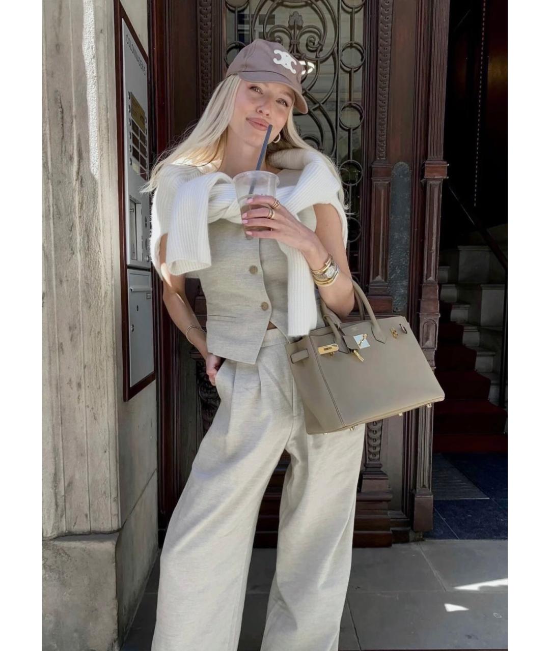 HERMES Серая кожаная сумка с короткими ручками, фото 6