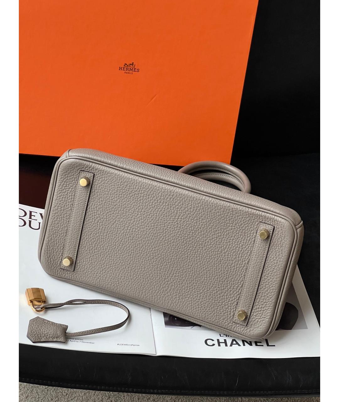 HERMES Серая кожаная сумка с короткими ручками, фото 4