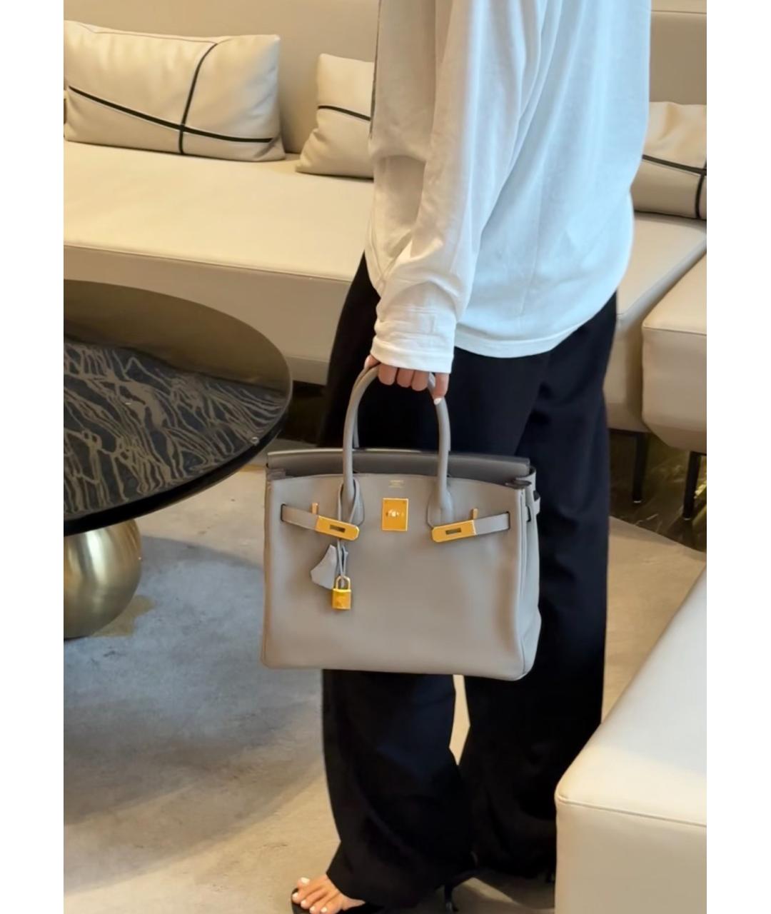 HERMES Серая кожаная сумка с короткими ручками, фото 5