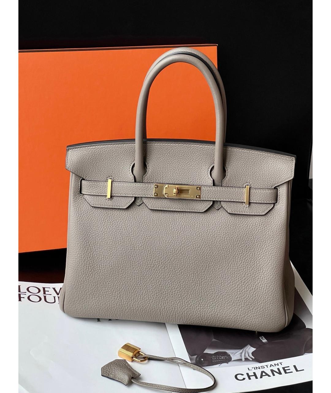 HERMES Серая кожаная сумка с короткими ручками, фото 7