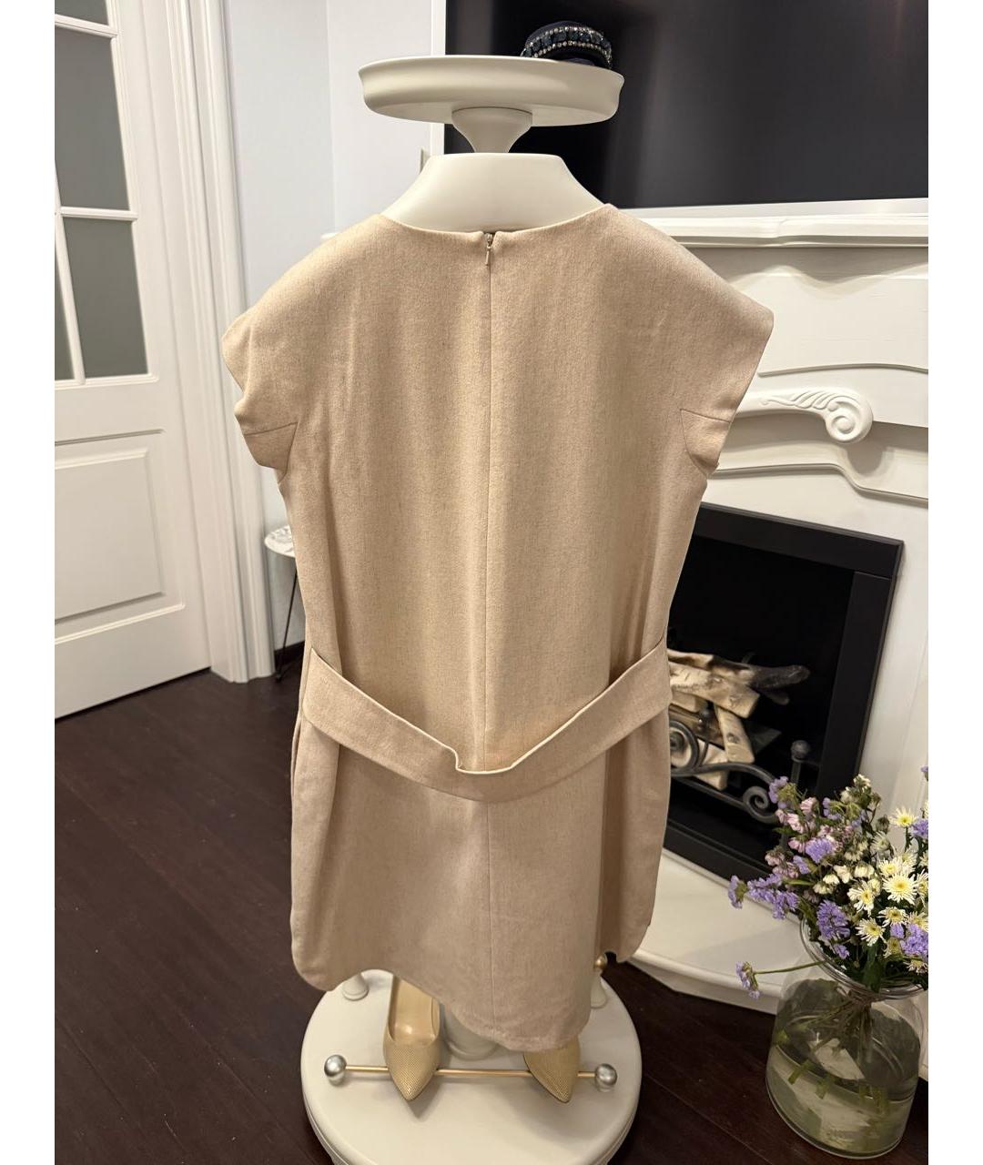 MAX MARA Бежевое шерстяное повседневное платье, фото 2