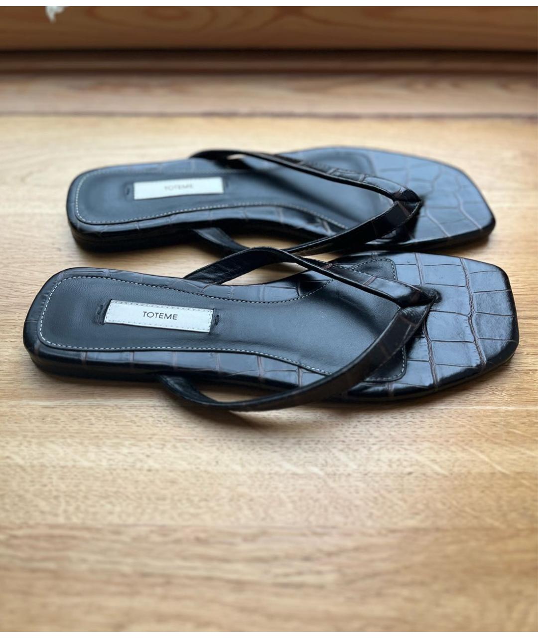 TOTEME Коричневые кожаные шлепанцы, фото 5