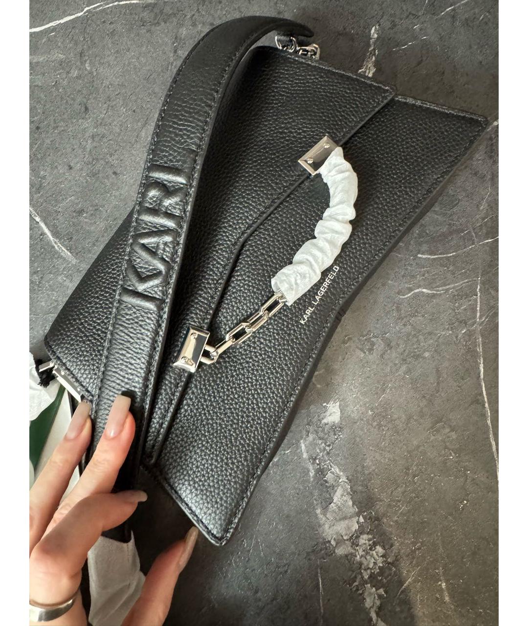 KARL LAGERFELD Черная кожаная сумка через плечо, фото 8