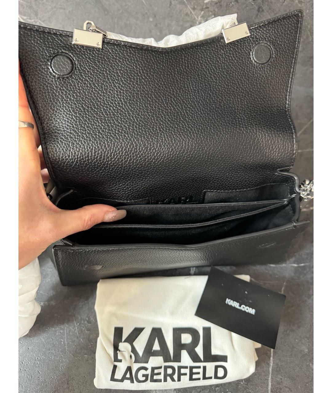 KARL LAGERFELD Черная кожаная сумка через плечо, фото 4