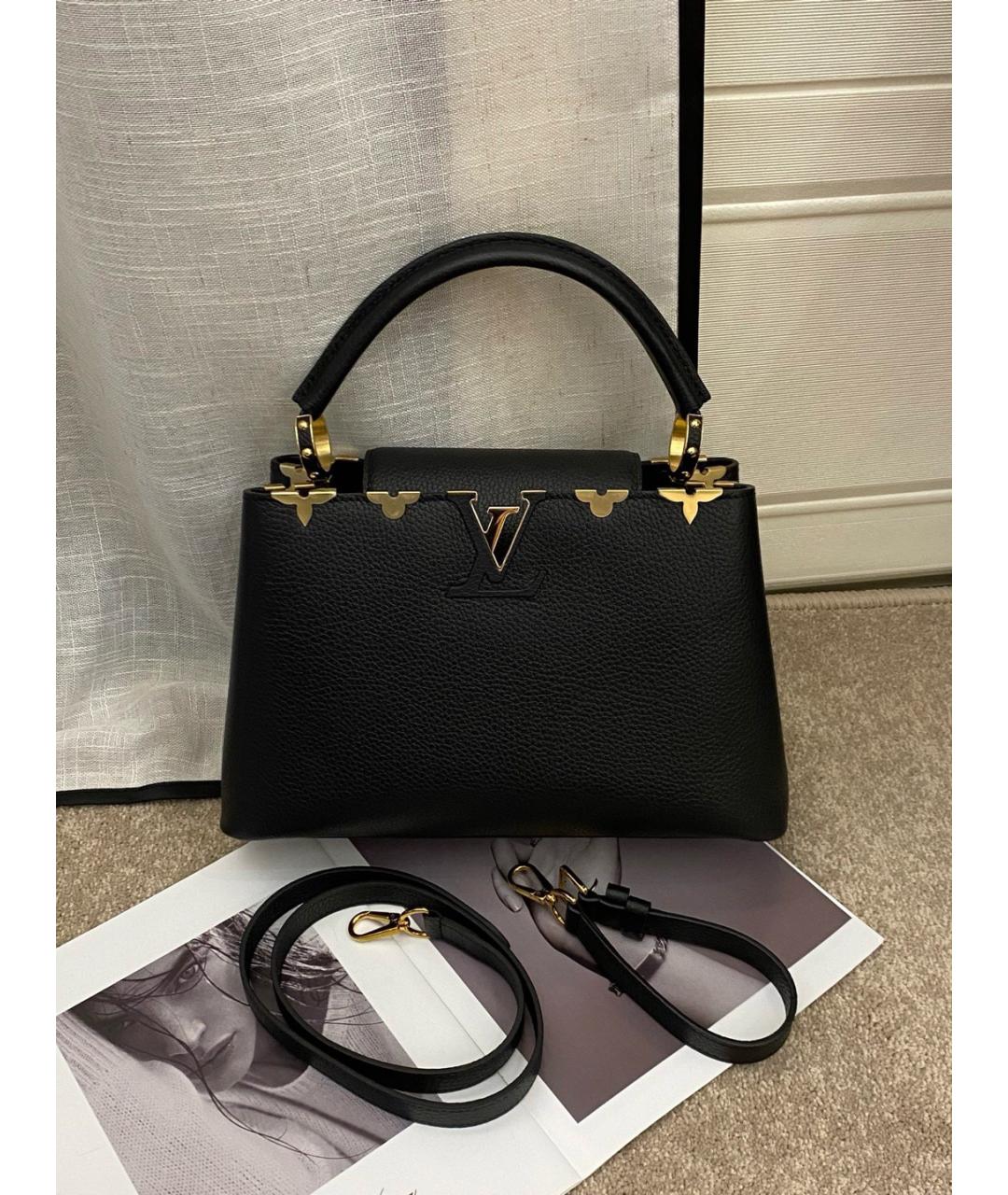 LOUIS VUITTON Черная кожаная сумка с короткими ручками, фото 8