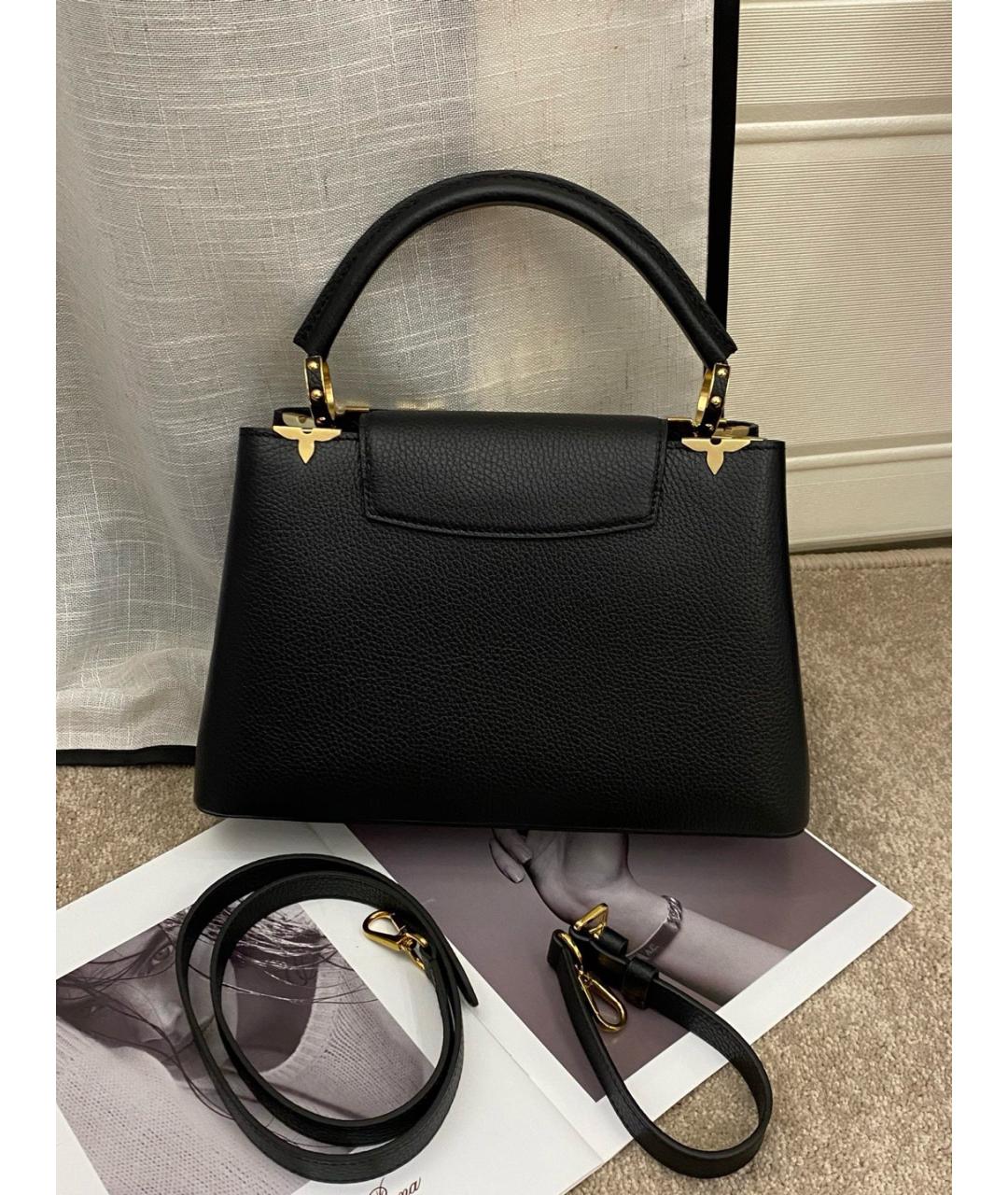 LOUIS VUITTON Черная кожаная сумка с короткими ручками, фото 2