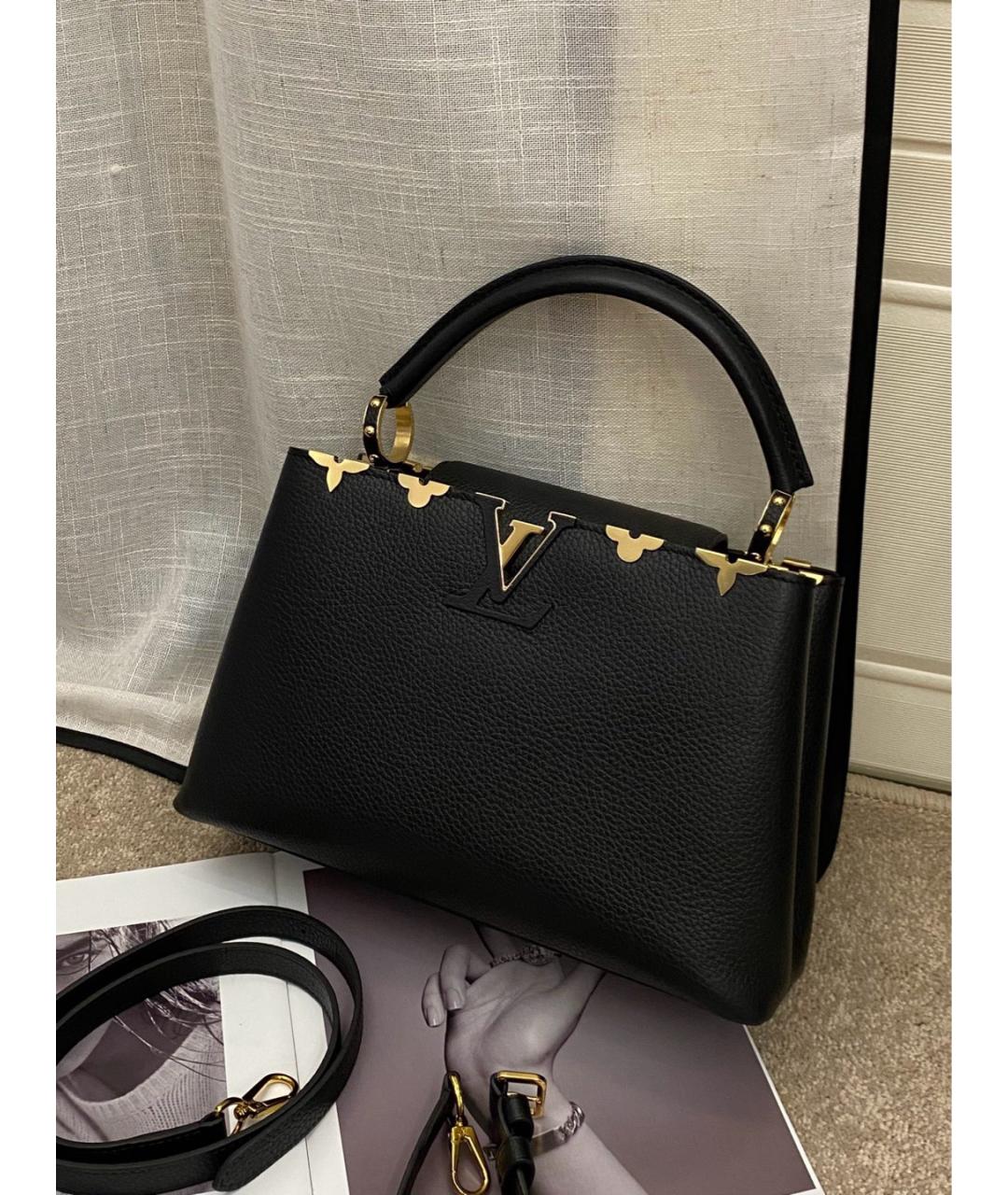 LOUIS VUITTON Черная кожаная сумка с короткими ручками, фото 3