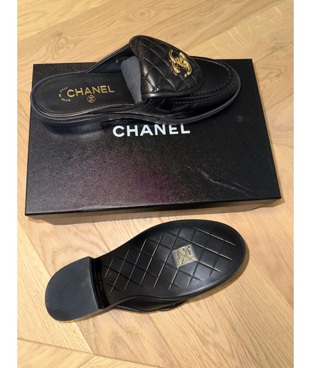 CHANEL Черные кожаные мюли, фото 5