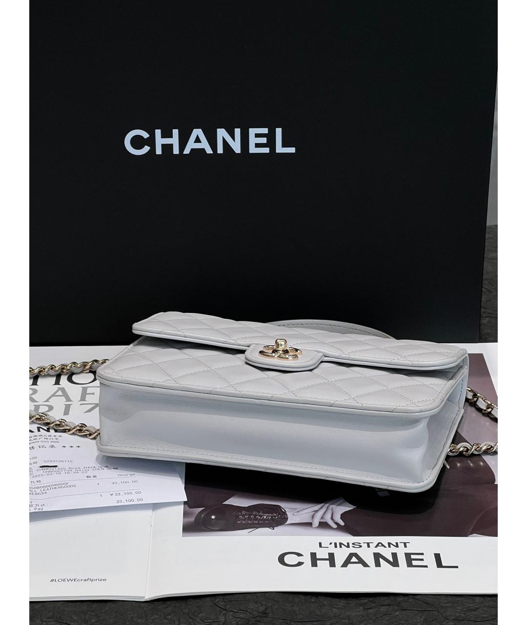 CHANEL Серая кожаная сумка с короткими ручками, фото 4