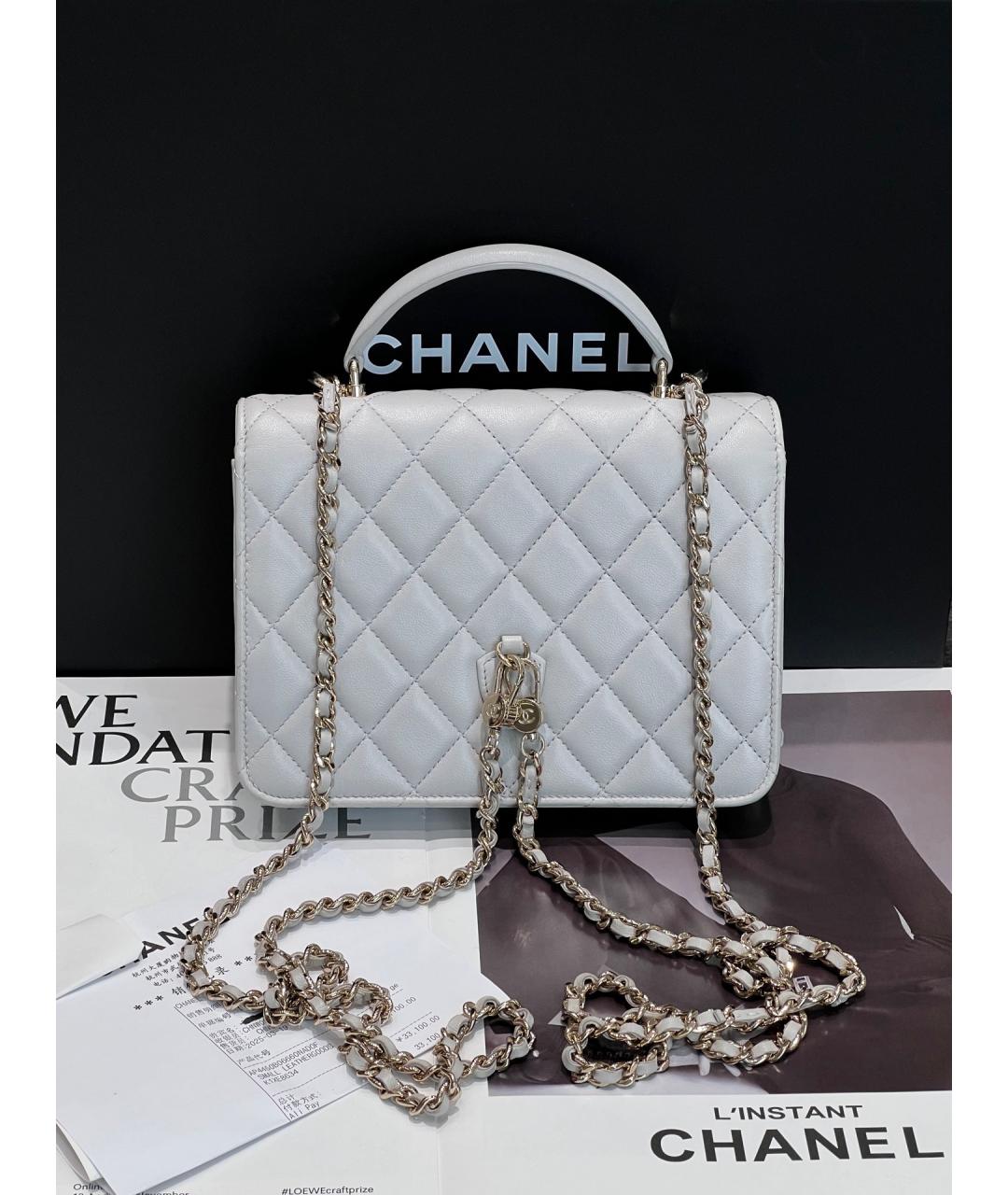 CHANEL Серая кожаная сумка с короткими ручками, фото 2