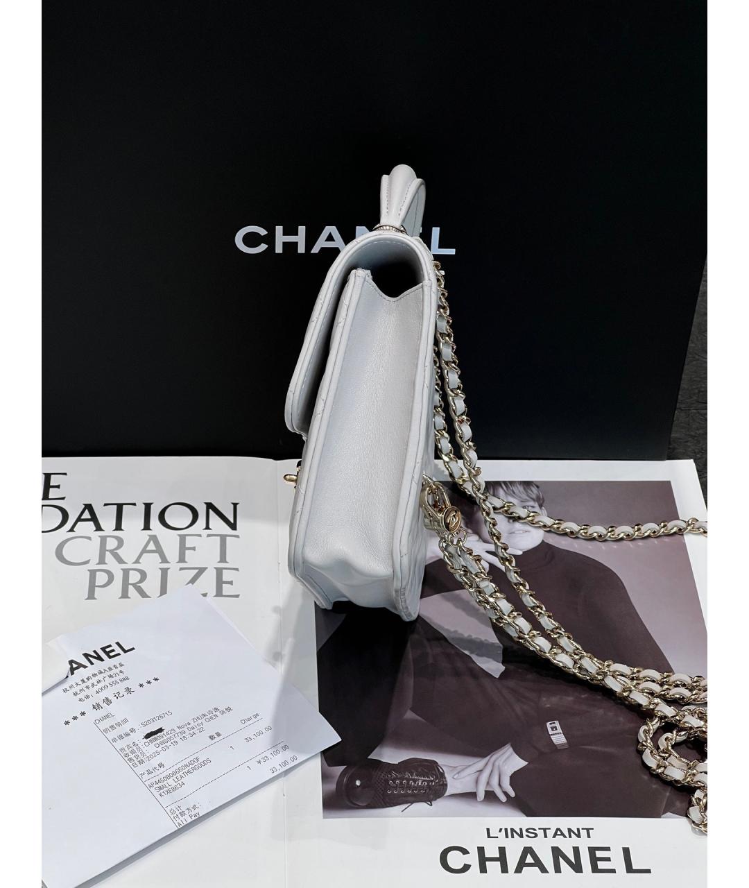 CHANEL Серая кожаная сумка с короткими ручками, фото 3