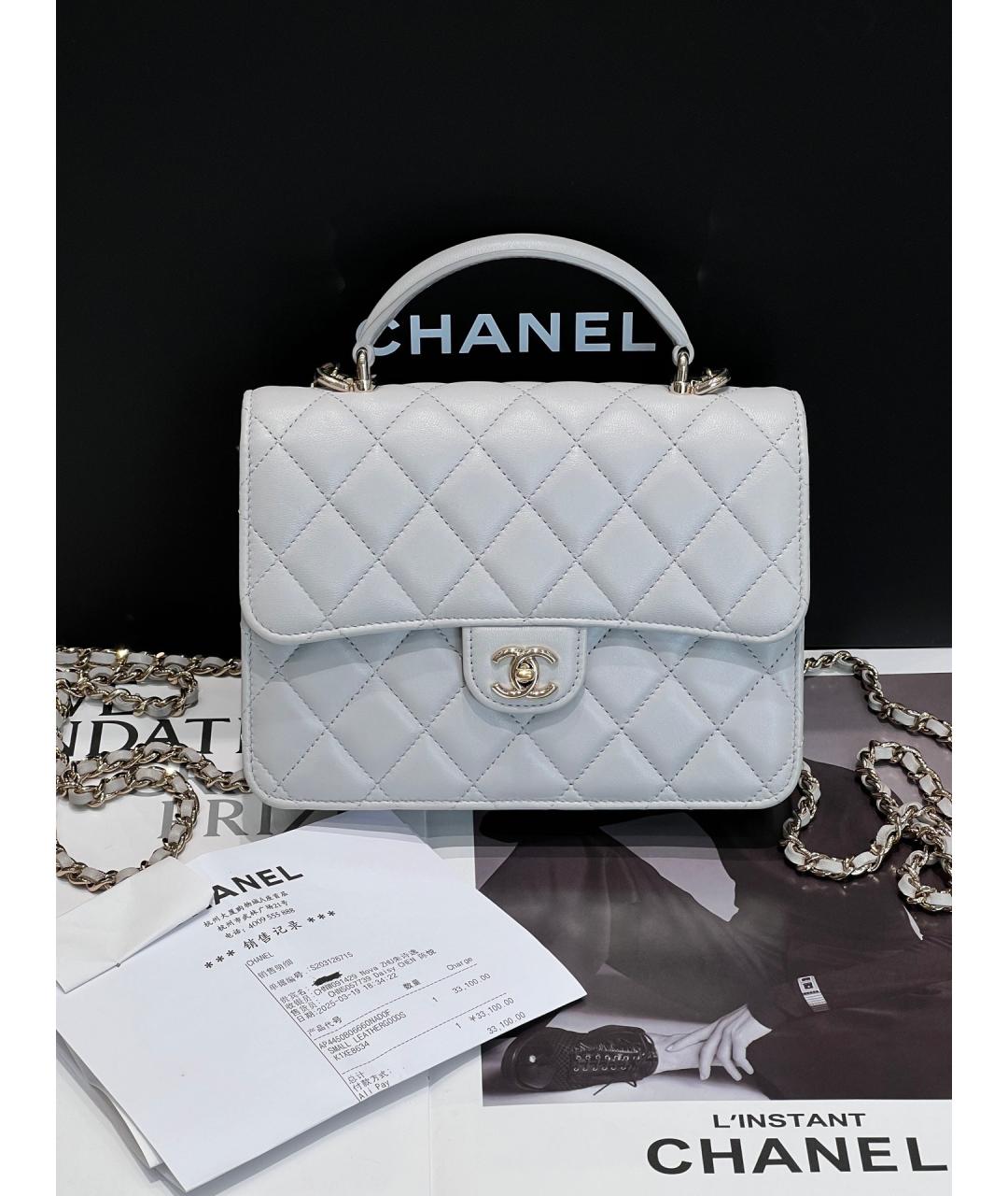 CHANEL Серая кожаная сумка с короткими ручками, фото 6