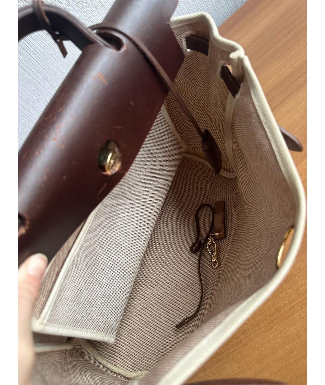 HERMES Бежевая тканевая сумка с короткими ручками, фото 4