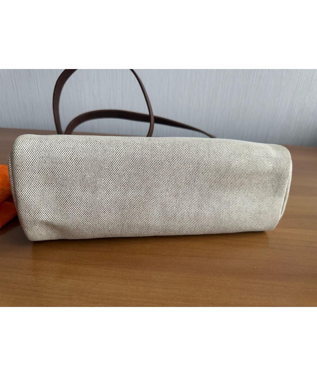 HERMES Бежевая тканевая сумка с короткими ручками, фото 3