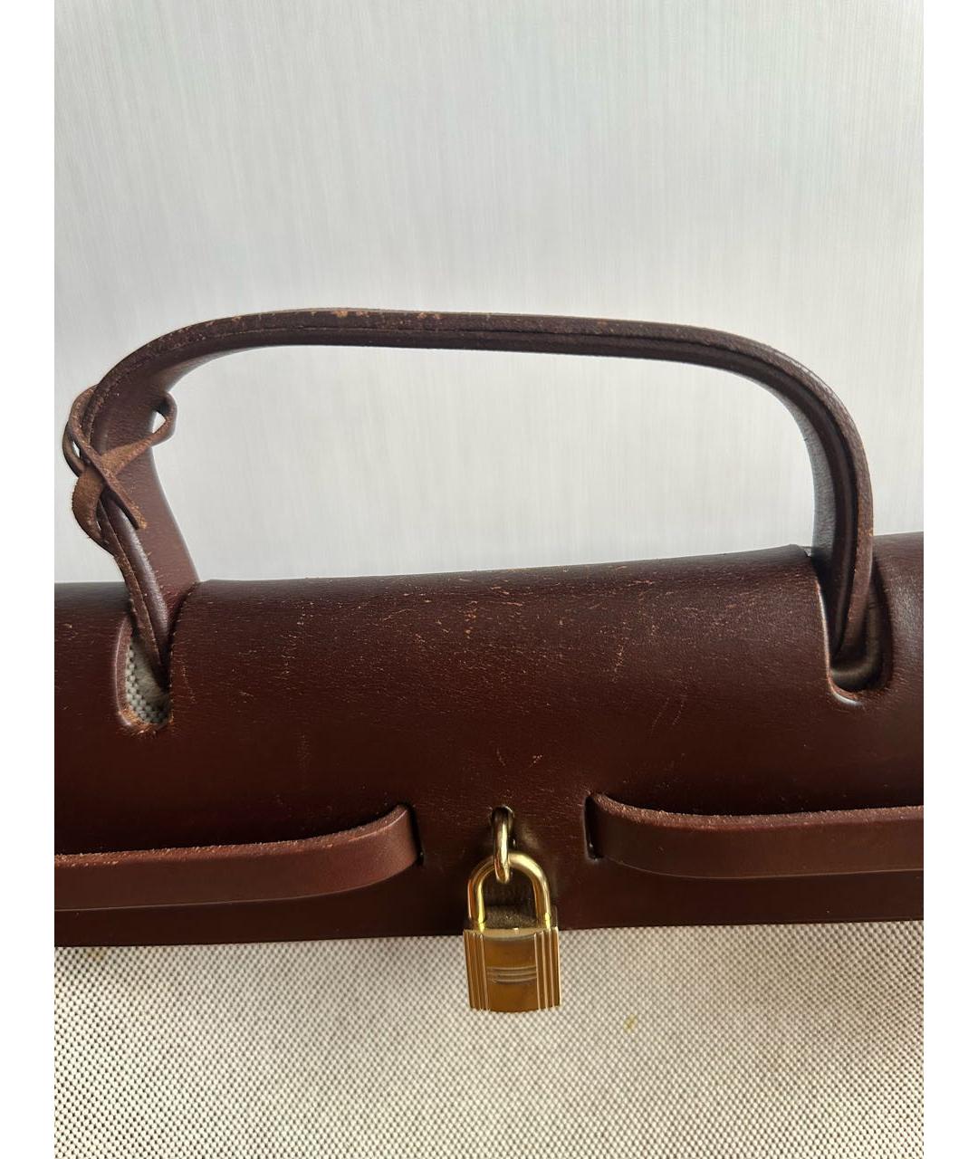 HERMES Бежевая тканевая сумка с короткими ручками, фото 6