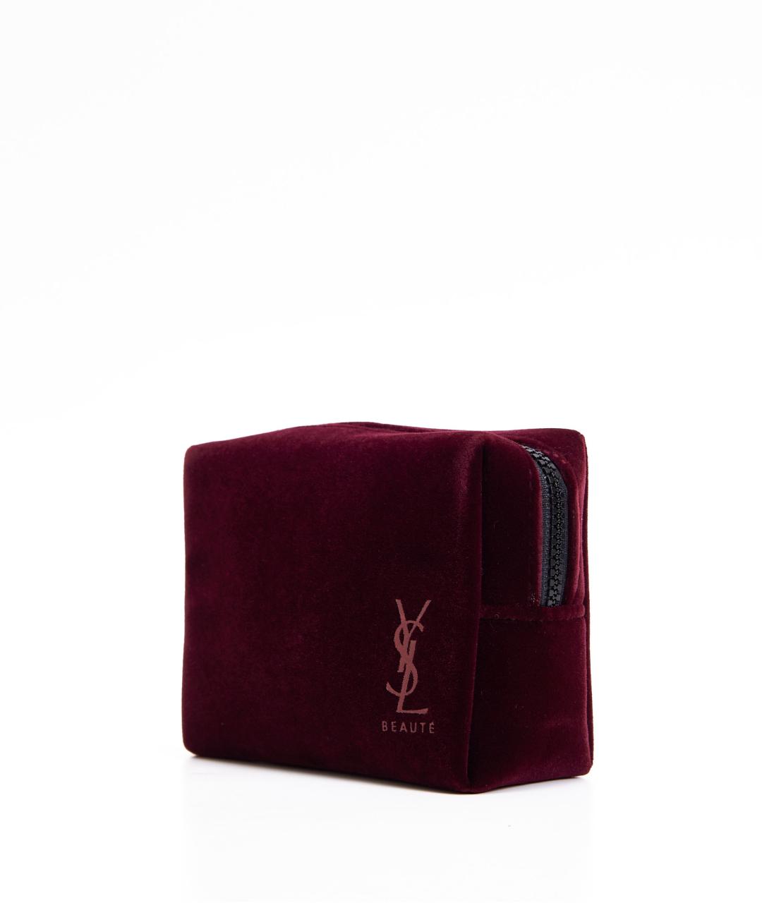 SAINT LAURENT Бордовая бархатная косметичка, фото 2