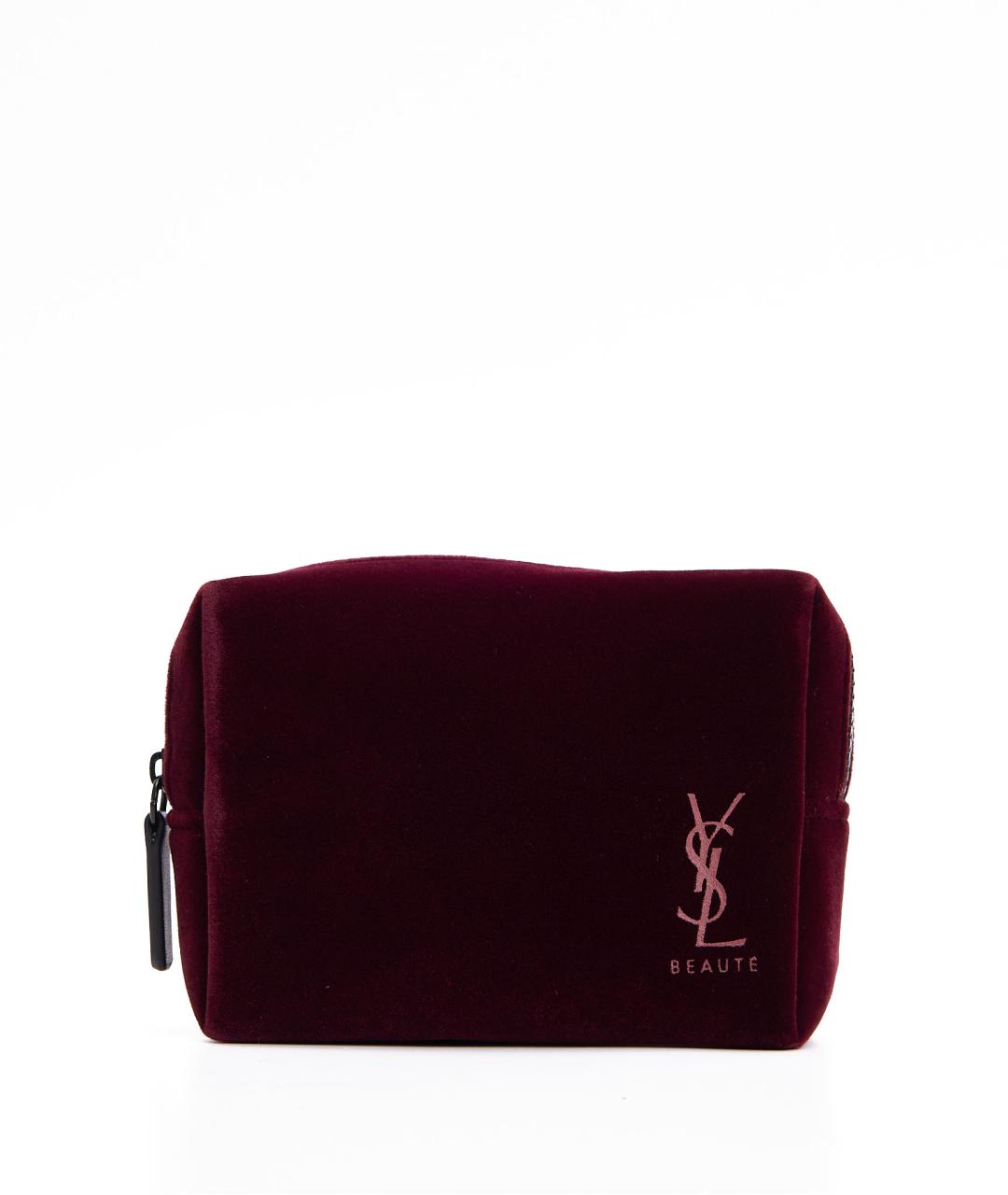 SAINT LAURENT Бордовая бархатная косметичка, фото 1