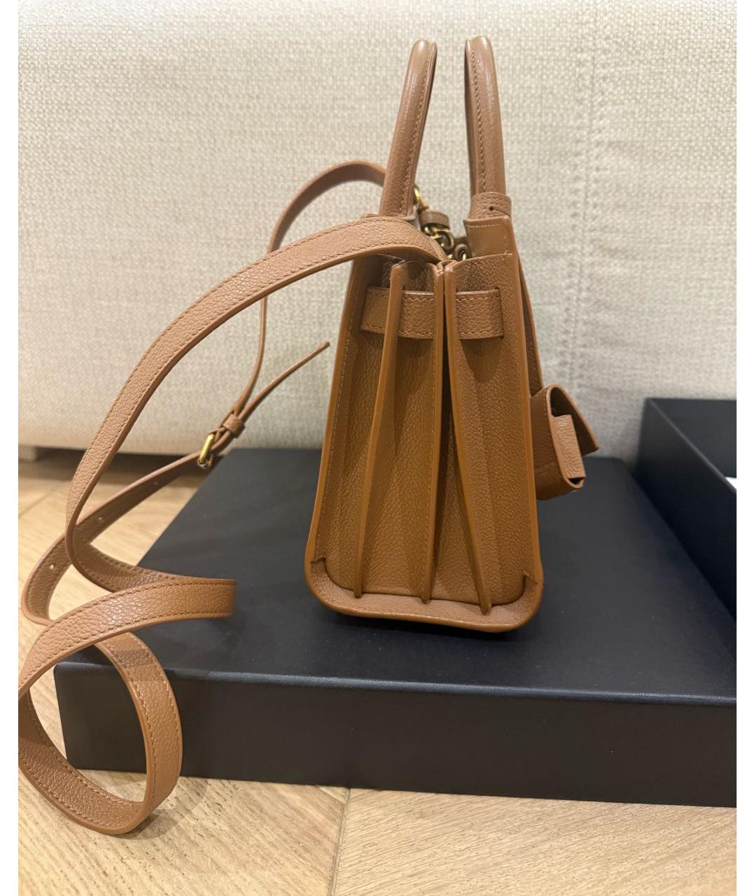 SAINT LAURENT Коричневая кожаная сумка через плечо, фото 2