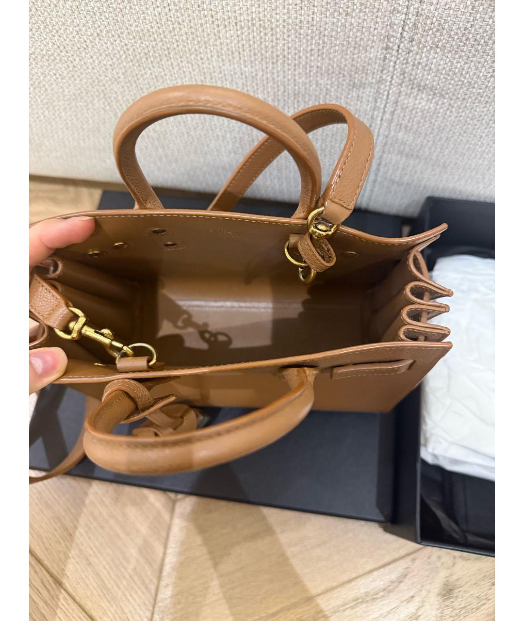 SAINT LAURENT Коричневая кожаная сумка через плечо, фото 4