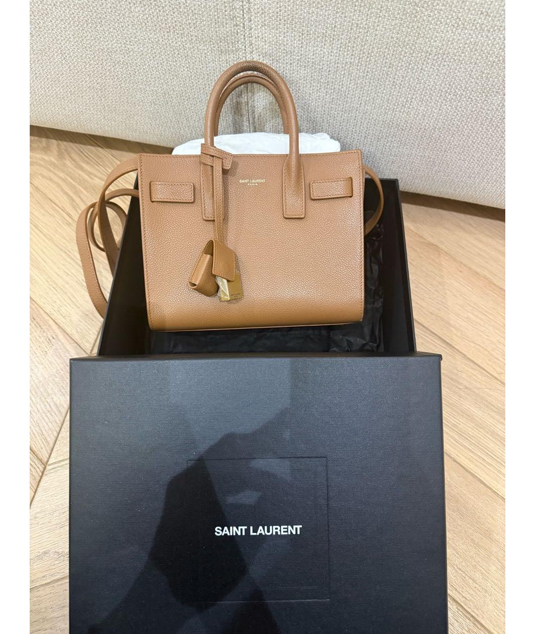 SAINT LAURENT Коричневая кожаная сумка через плечо, фото 5