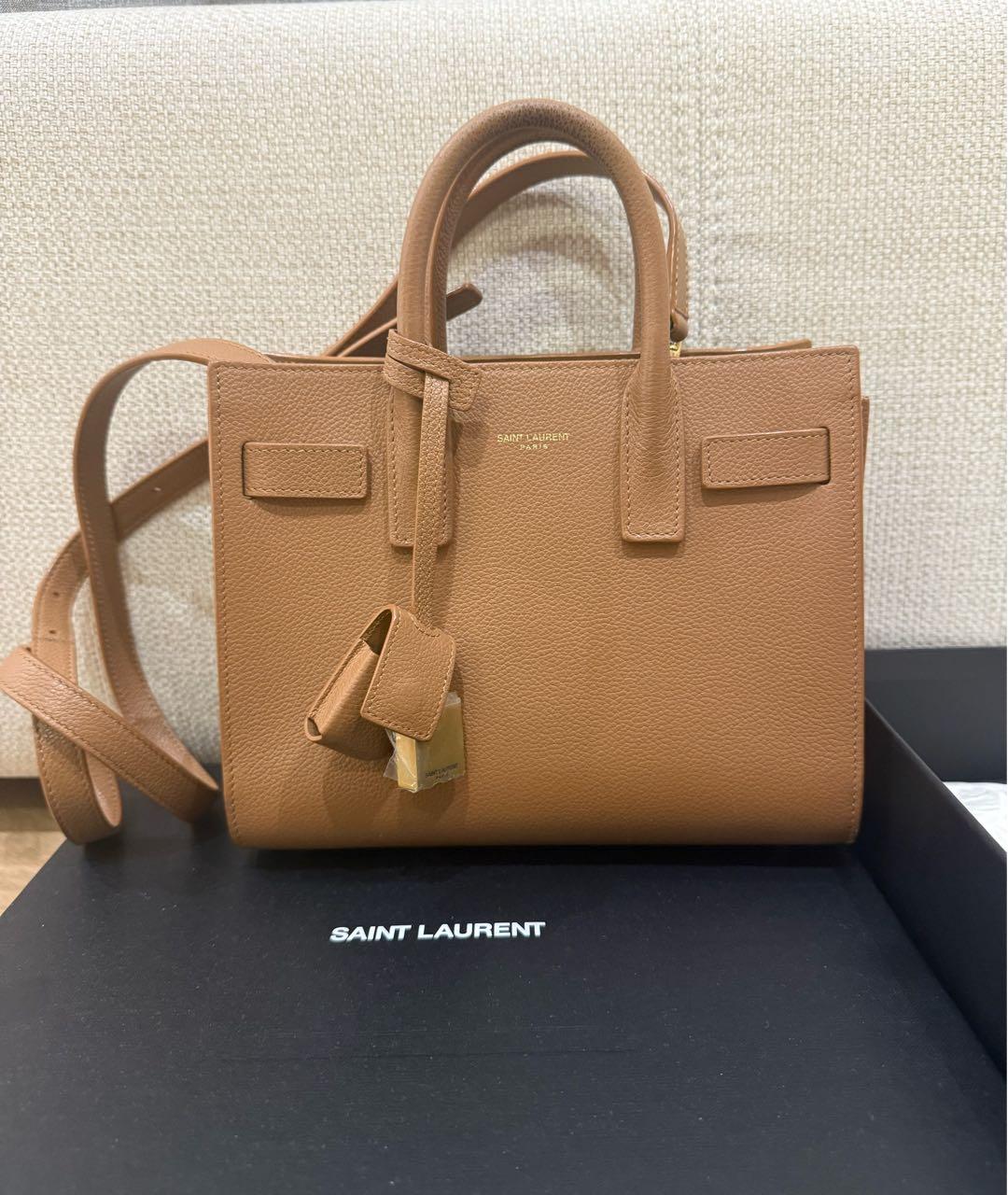 SAINT LAURENT Коричневая кожаная сумка через плечо, фото 6