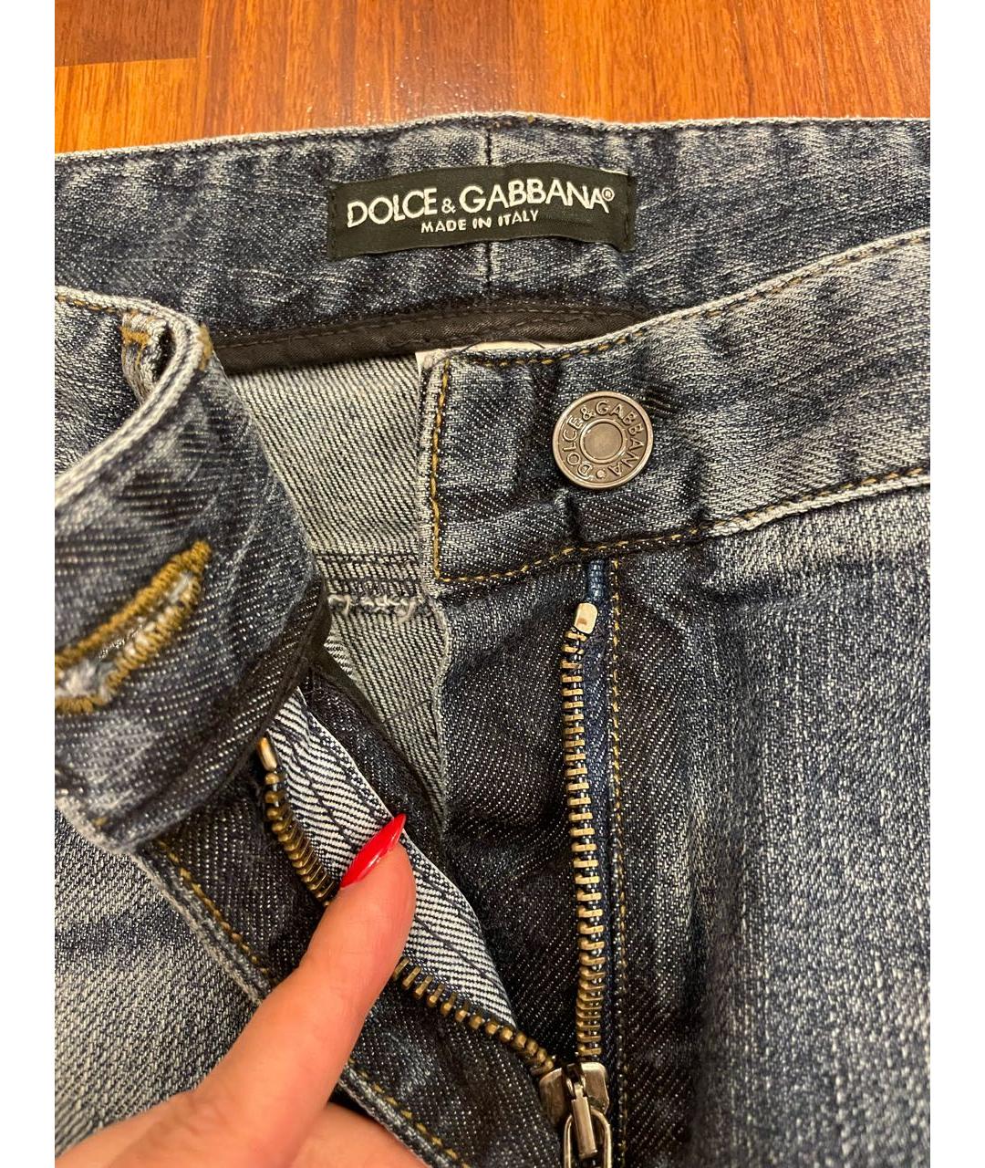 DOLCE&GABBANA Синие хлопко-эластановые прямые джинсы, фото 3