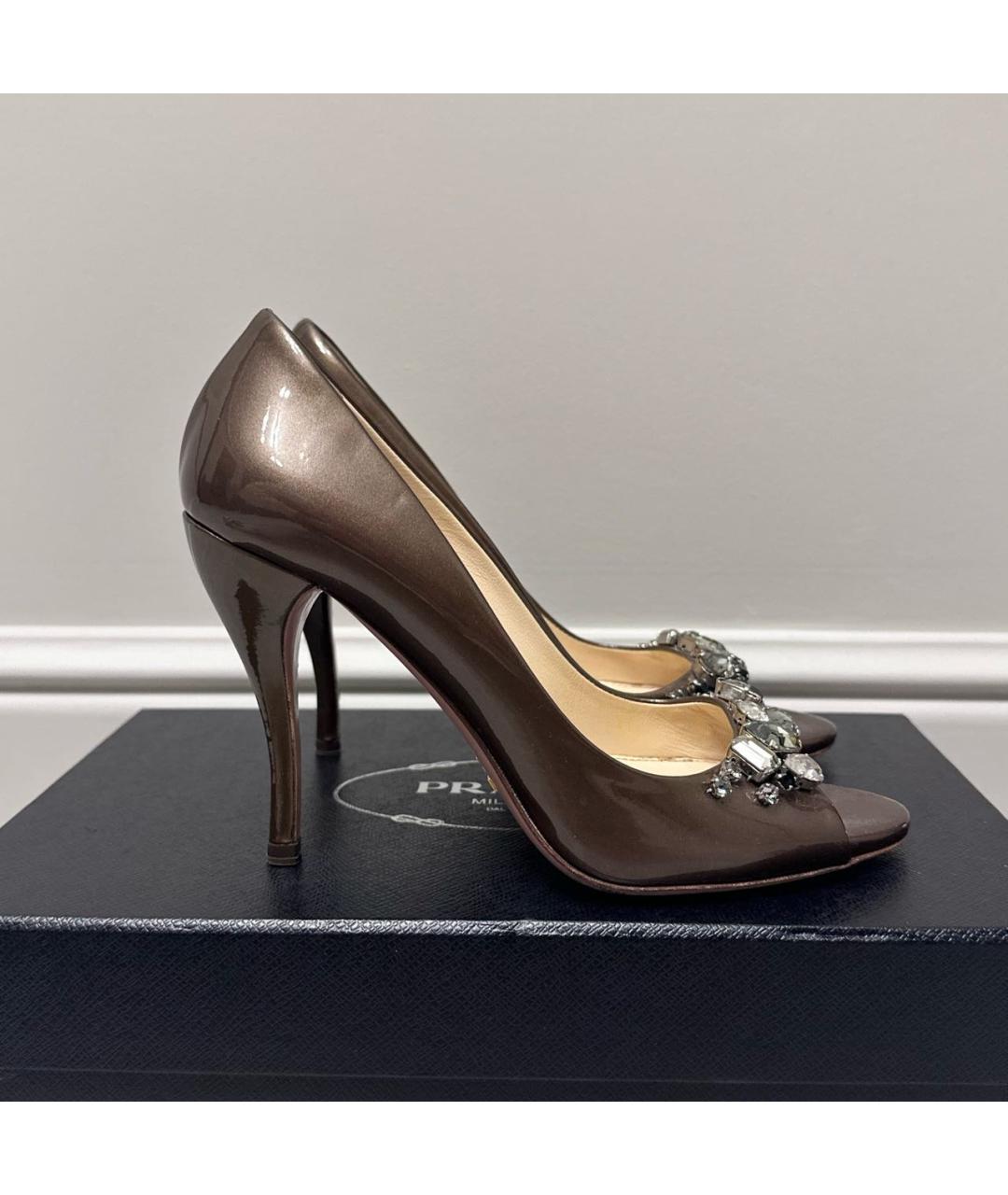 PRADA Коричневые туфли из лакированной кожи, фото 9