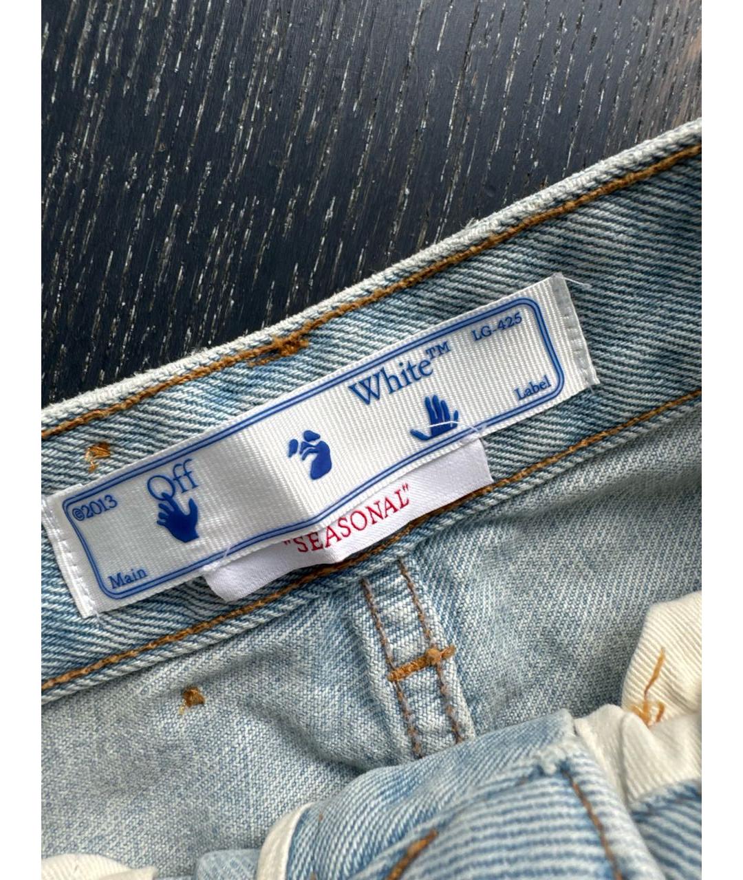 OFF-WHITE Голубые хлопковые прямые джинсы, фото 3