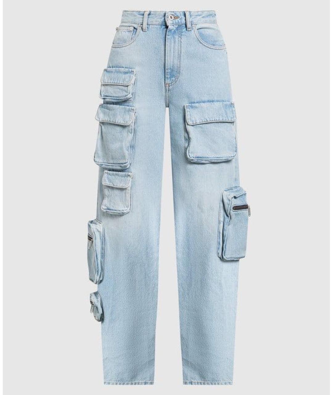 OFF-WHITE Голубые хлопковые прямые джинсы, фото 8