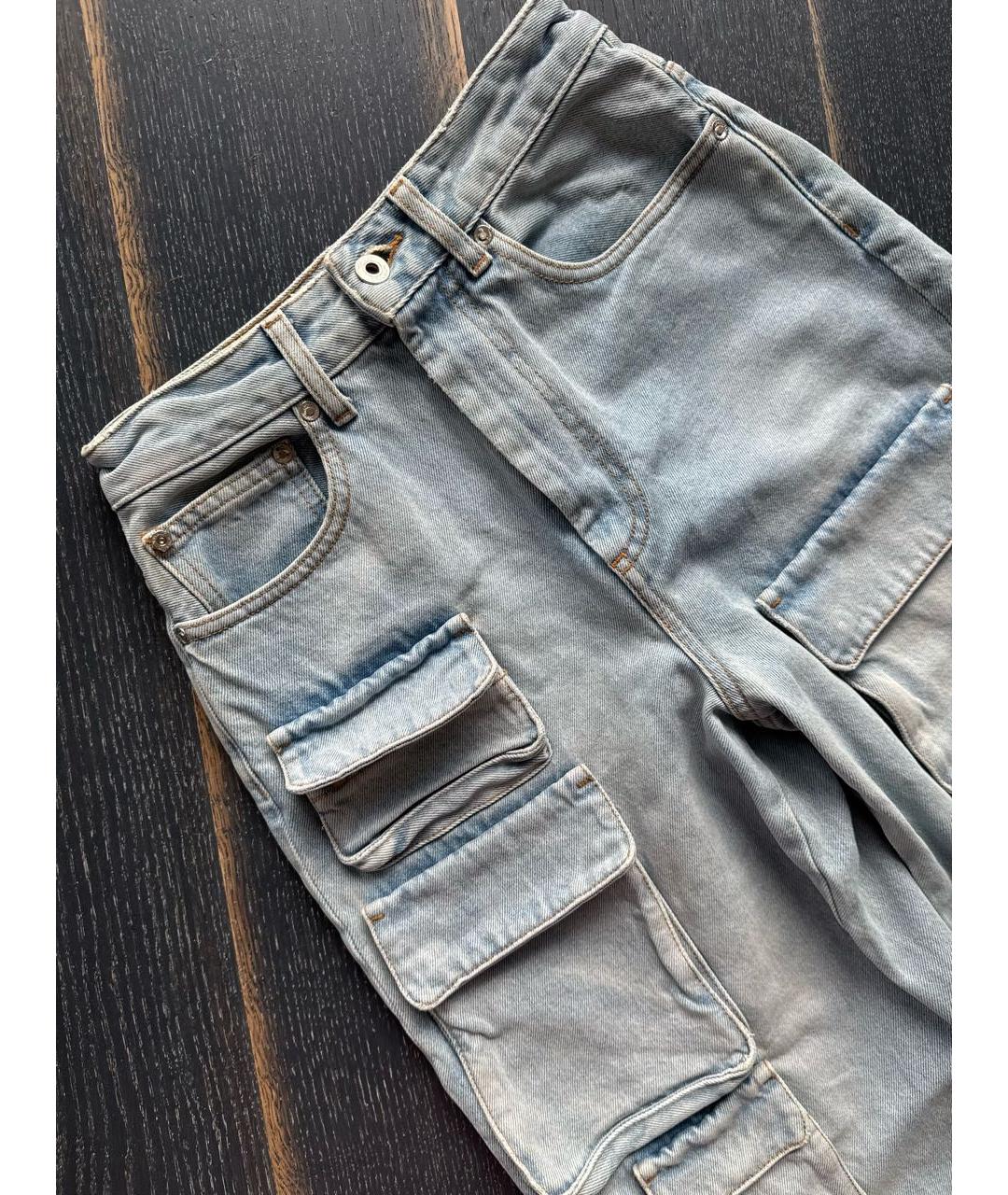 OFF-WHITE Голубые хлопковые прямые джинсы, фото 4