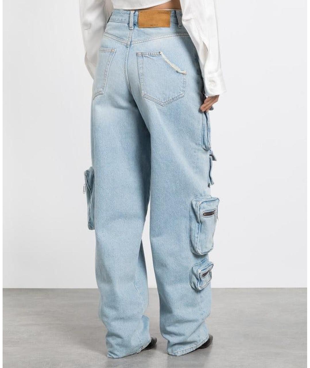 OFF-WHITE Голубые хлопковые прямые джинсы, фото 6